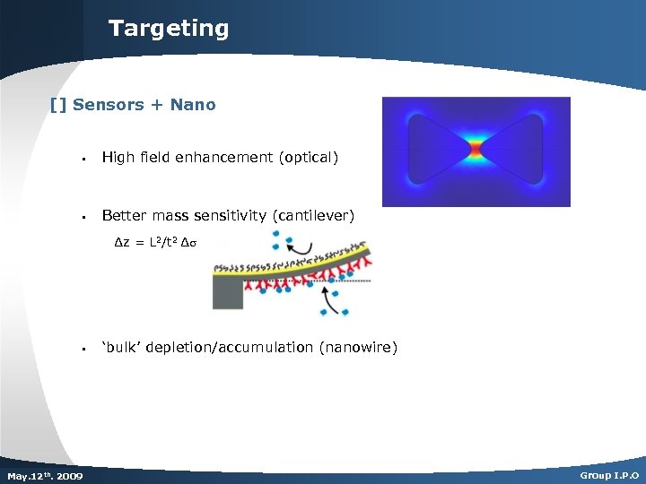 Targeting [] Sensors + Nano § High field enhancement (optical) § Better mass sensitivity