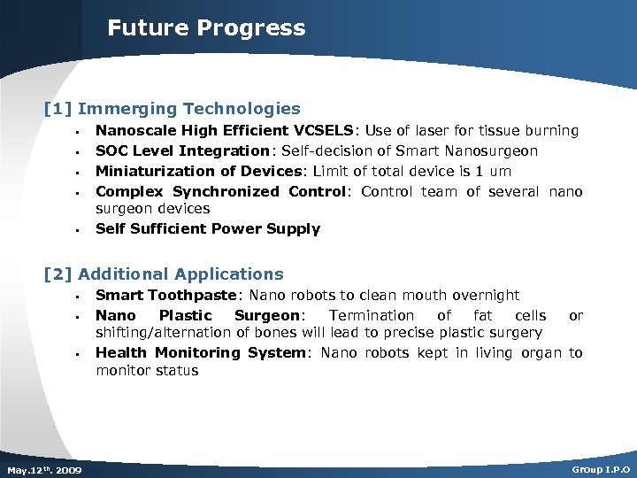 Future Progress [1] Immerging Technologies § § § Nanoscale High Efficient VCSELS: Use of