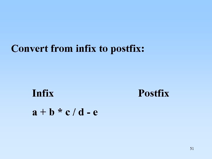 Convert from infix to postfix: Infix a + b * c / d -