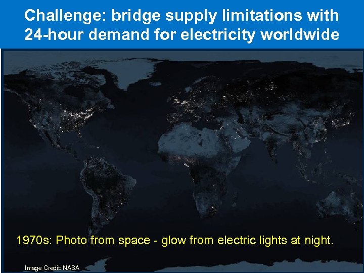 Challenge: bridge supply limitations with 24 -hour demand for electricity worldwide 1970 s: Photo