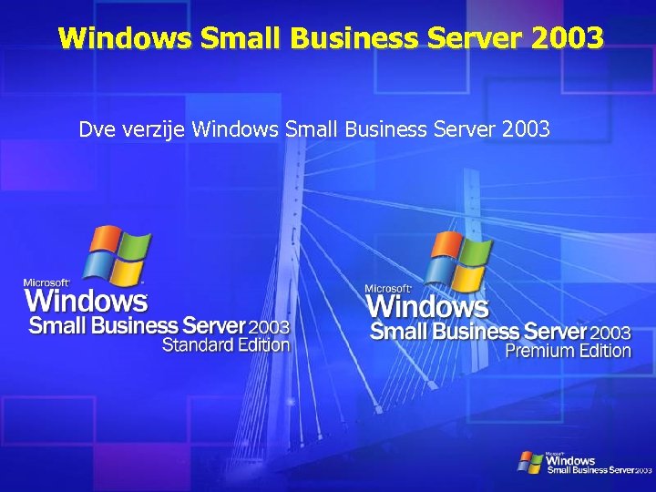 Windows Small Business Server 2003 Dve verzije Windows Small Business Server 2003 