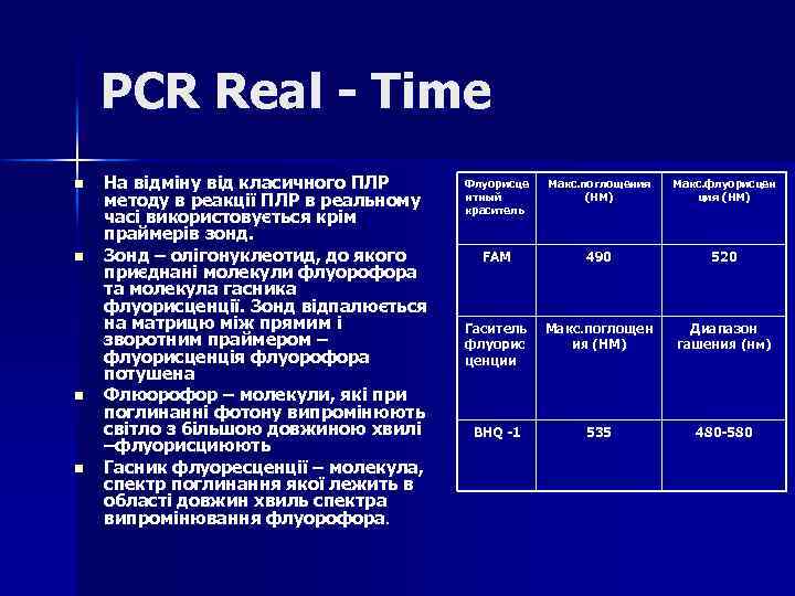 PCR Real - Time n n На відміну від класичного ПЛР методу в реакції