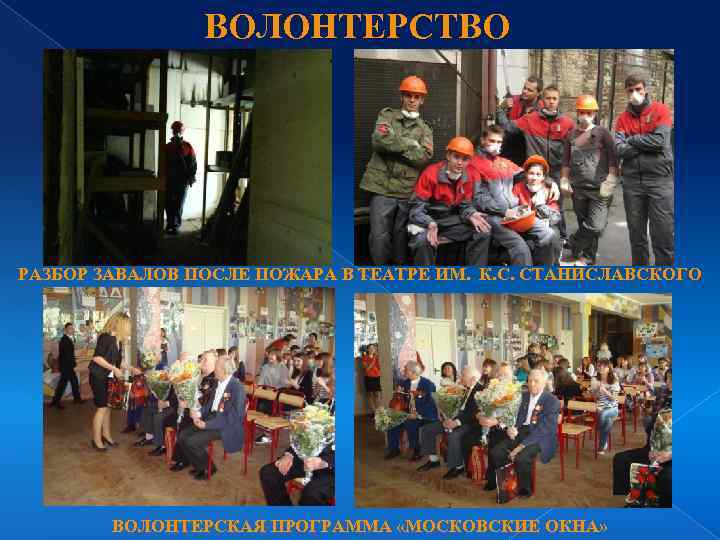 ВОЛОНТЕРСТВО РАЗБОР ЗАВАЛОВ ПОСЛЕ ПОЖАРА В ТЕАТРЕ ИМ. К. С. СТАНИСЛАВСКОГО ВОЛОНТЕРСКАЯ ПРОГРАММА «МОСКОВСКИЕ