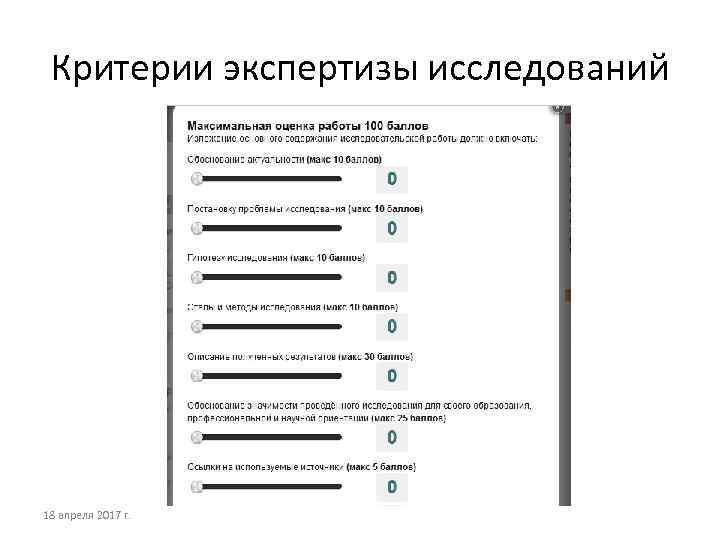 Критерии экспертизы исследований 18 апреля 2017 г. 