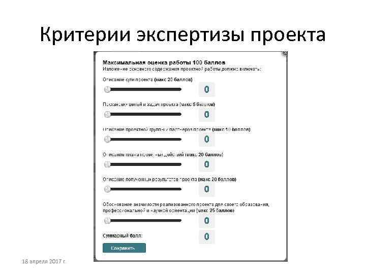 Критерии экспертизы проекта 18 апреля 2017 г. 