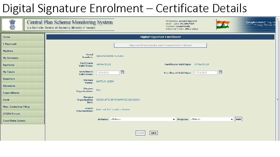 Digital Signature Enrolment – Certificate Details 