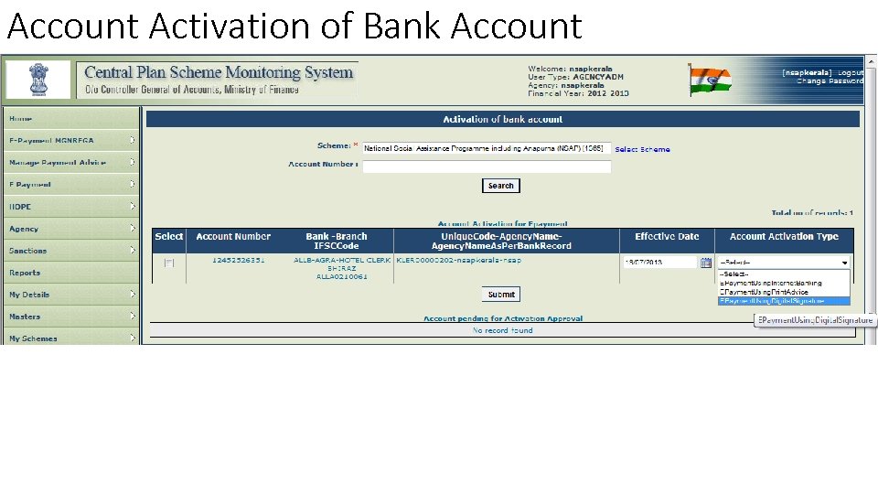 Account Activation of Bank Account 