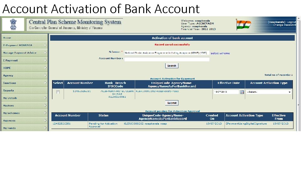 Account Activation of Bank Account 