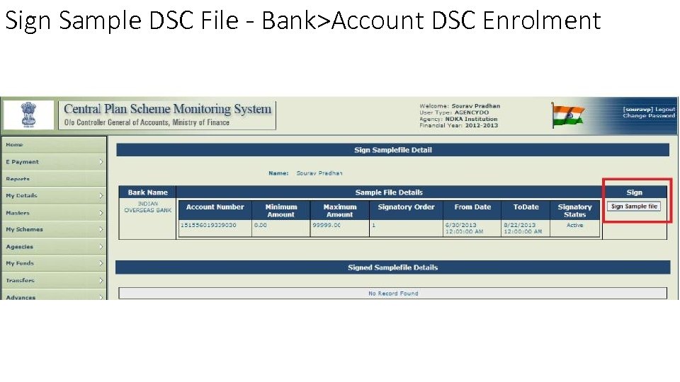 Sign Sample DSC File - Bank>Account DSC Enrolment 