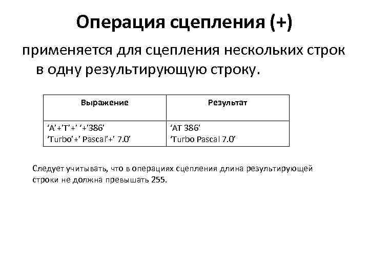 Максимальная строка. Операция сцепления в Паскале. Сцепление строк. Сцепление строк в БД. Сцепление строк в эксель.