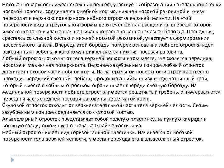 Носовая поверхность имеет сложный рельеф, участвует в образовании латеральной стенки носовой полости, соединяется с