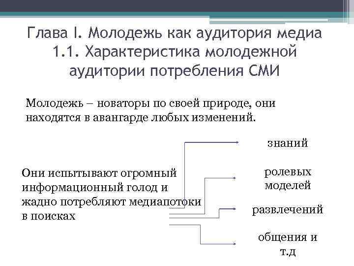 Глава I. Молодежь как аудитория медиа 1. 1. Характеристика молодежной аудитории потребления СМИ Молодежь