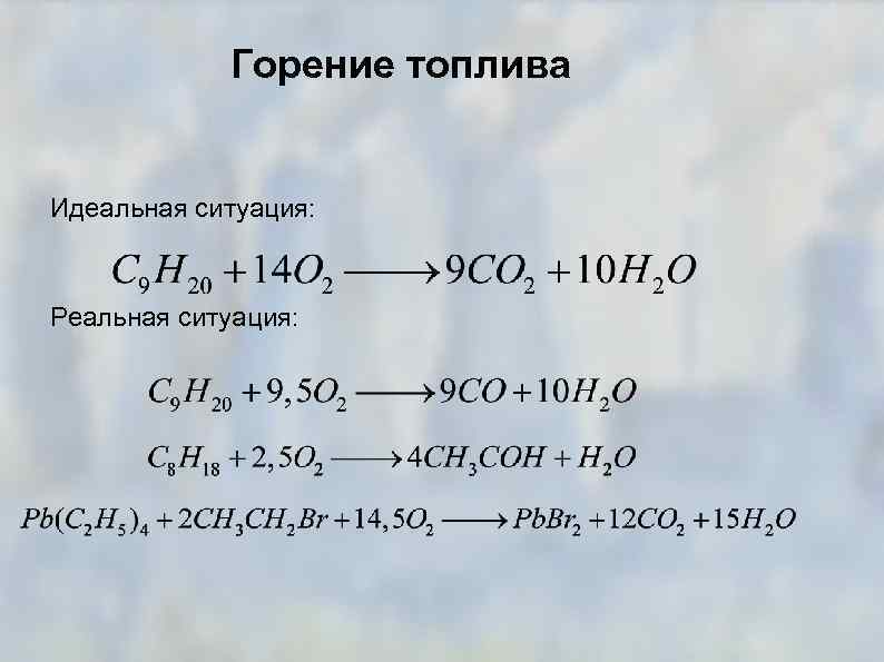 Горение топлива Идеальная ситуация: Реальная ситуация: 