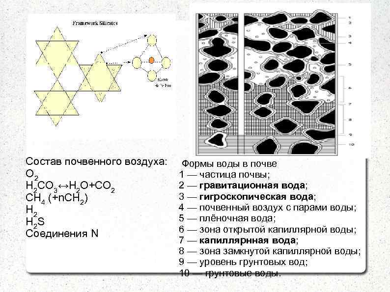 Состав почвенного воздуха: О 2 Н 2 СО 3↔Н 2 О+СО 2 СН 4