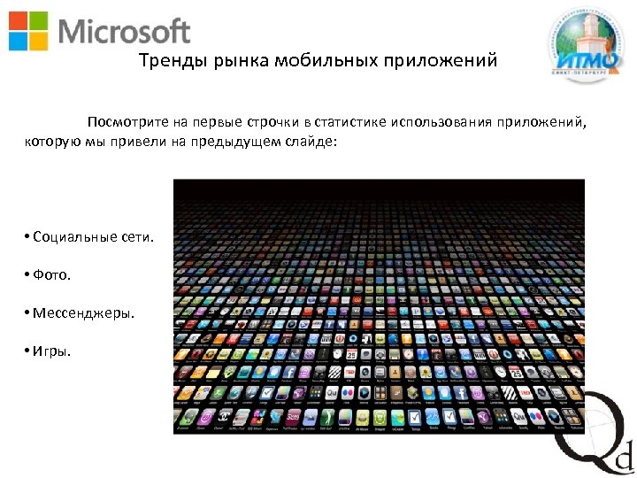 Тренды рынка мобильных приложений Посмотрите на первые строчки в статистике использования приложений, которую мы