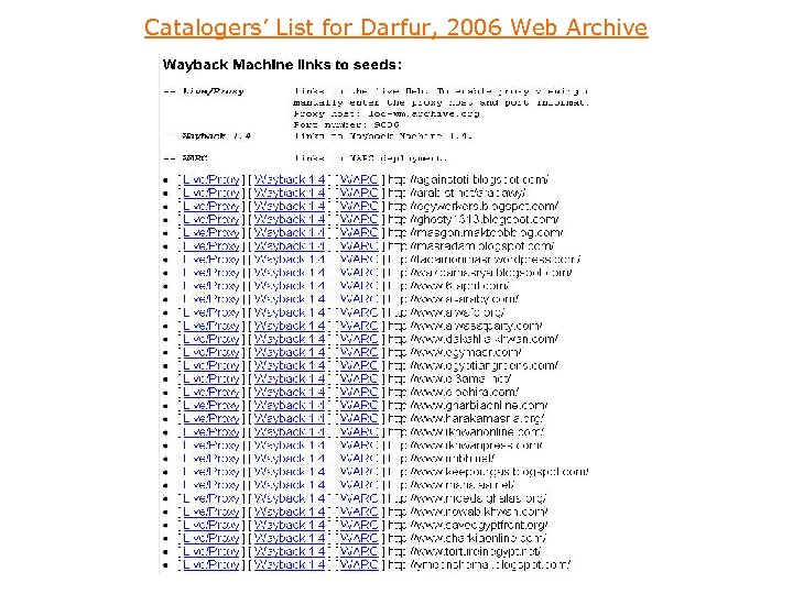 Catalogers’ List for Darfur, 2006 Web Archive 