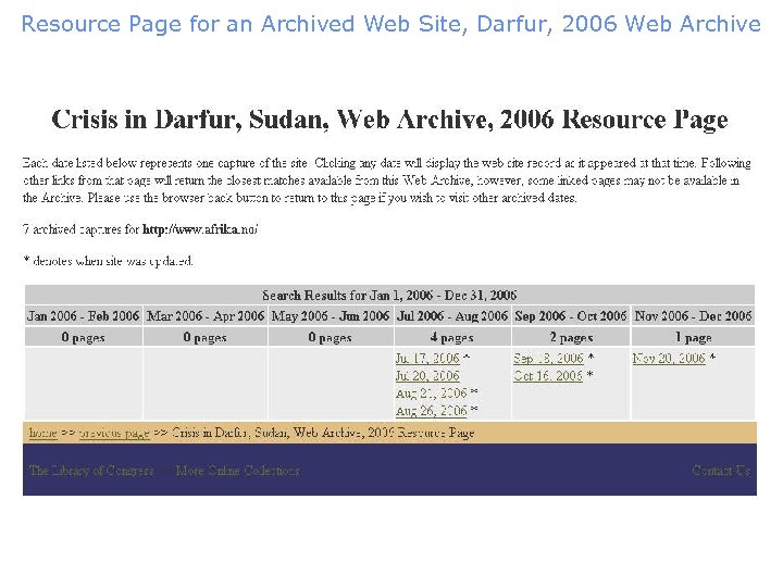 Resource Page for an Archived Web Site, Darfur, 2006 Web Archive 