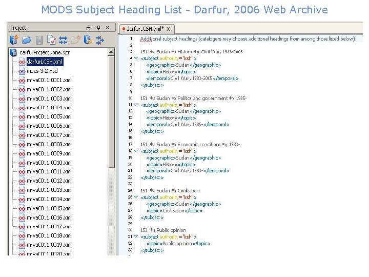 MODS Subject Heading List - Darfur, 2006 Web Archive 