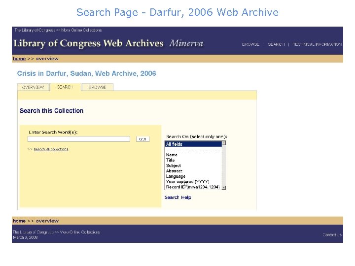 Search Page - Darfur, 2006 Web Archive 