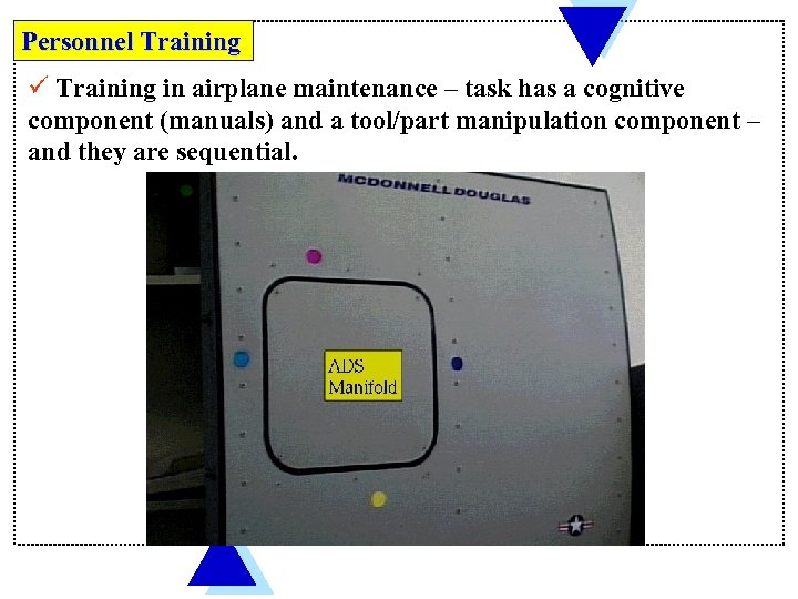 Personnel Training ü Training in airplane maintenance – task has a cognitive component (manuals)