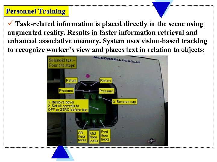 Personnel Training ü Task-related information is placed directly in the scene using augmented reality.