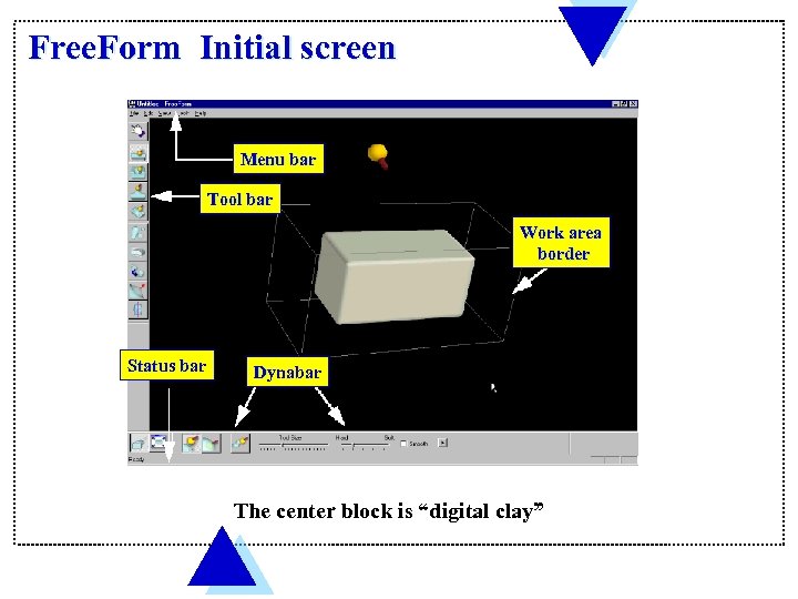 Free. Form Initial screen Menu bar Tool bar Work area border Status bar Dynabar