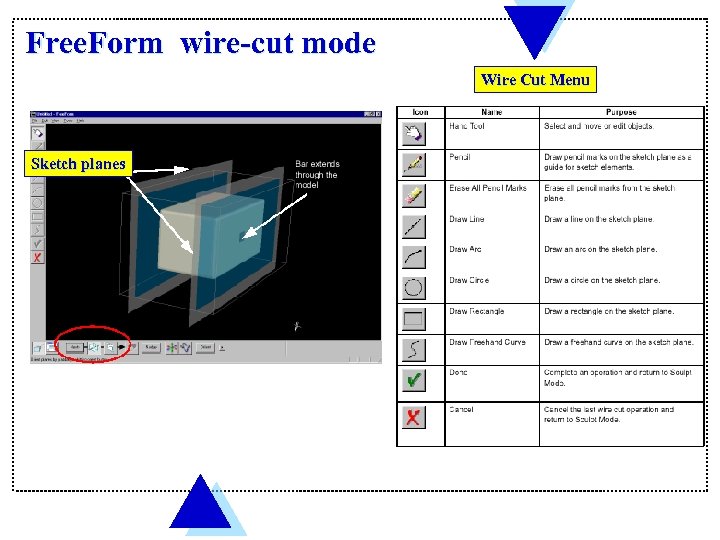 Free. Form wire-cut mode Wire Cut Menu Sketch planes 