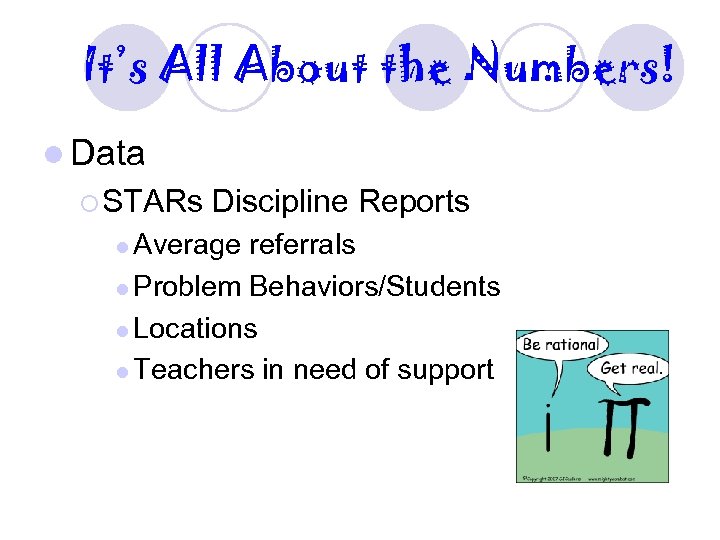 It’s All About the Numbers! l Data ¡ STARs Discipline Reports l Average referrals