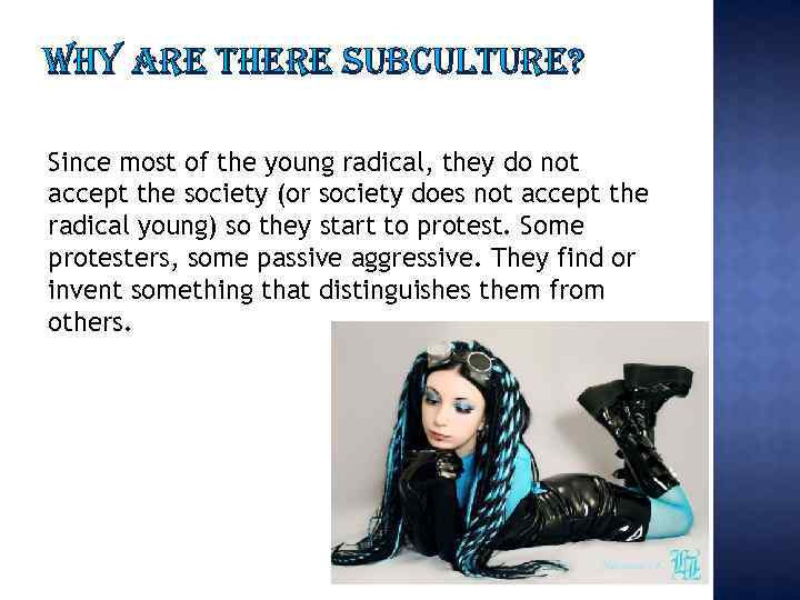 WHY ARE THERE SUBCULTURE? Since most of the young radical, they do not accept