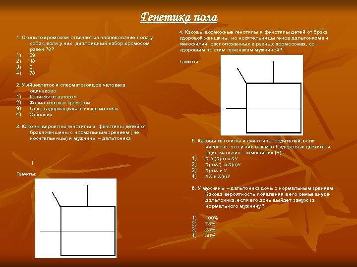 Генетика пола 1. Сколько хромосом отвечает за наследование пола у собак, если у них