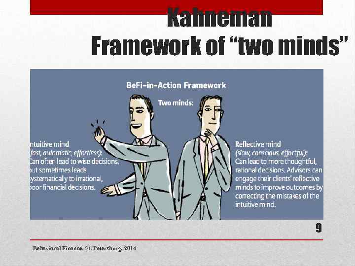 Kahneman Framework of “two minds” 9 Behavioral Finance, St. Petersburg, 2014 