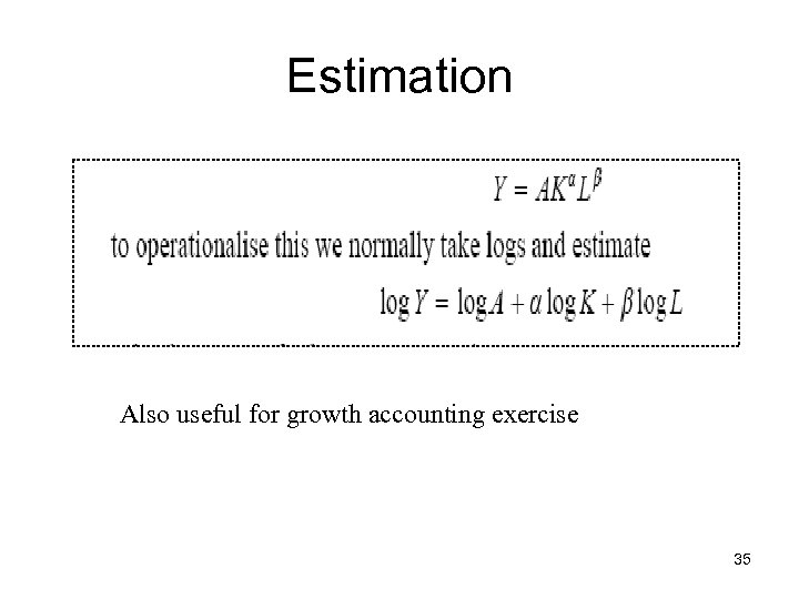 Estimation Also useful for growth accounting exercise 35 