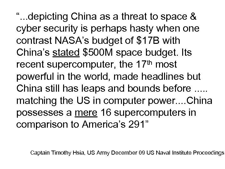 “. . . depicting China as a threat to space & cyber security is