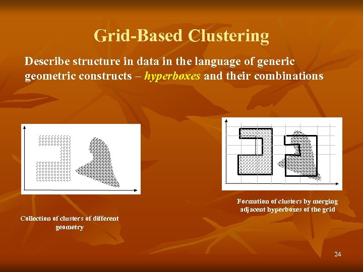 Grid-Based Clustering Describe structure in data in the language of generic geometric constructs –