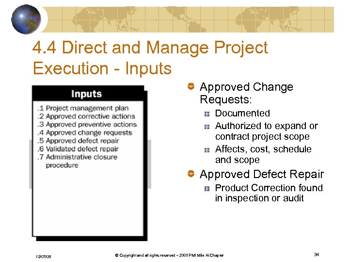 4. 4 Direct and Manage Project Execution - Inputs Approved Change Requests: Documented Authorized