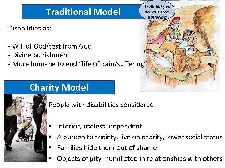 Traditional Model I will kill you so you stop suffering Disabilities as: - Will
