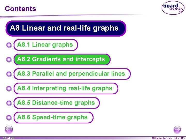 Contents A 8 Linear and real-life graphs A 8. 1 Linear graphs A 8.