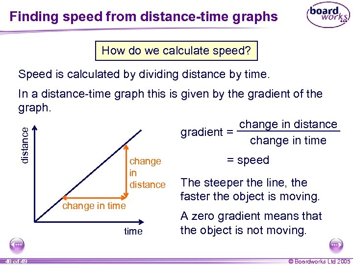 Finding speed from distance-time graphs How do we calculate speed? Speed is calculated by