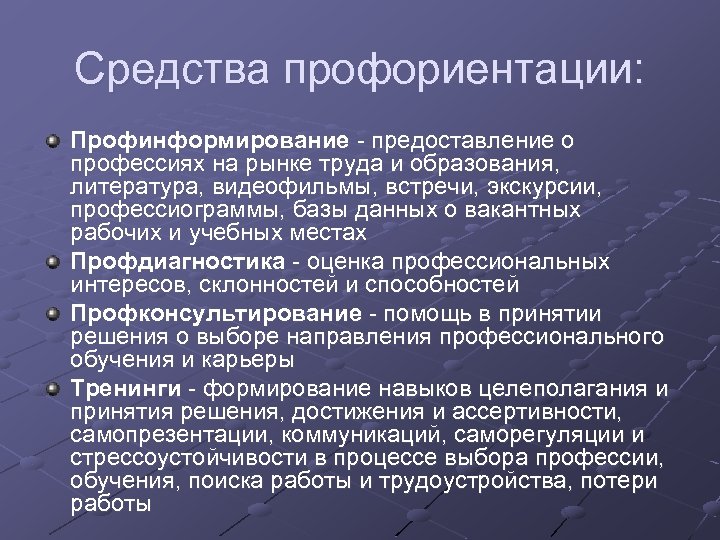 Принципы профориентации. Средства профориентации. Основные методы профориентации таблица. Профориентация это способ.