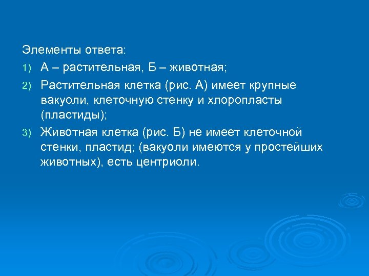 Элементы ответа: 1) А – растительная, Б – животная; 2) Растительная клетка (рис. А)