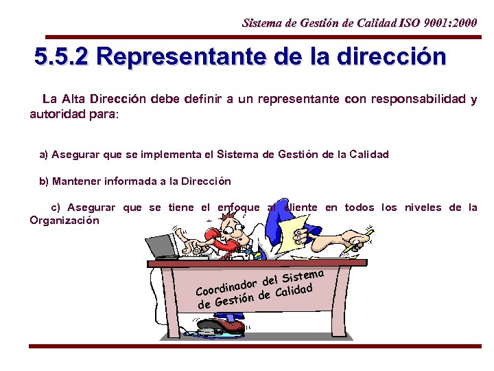Sistema de Gestión de Calidad ISO 9001: 2000 5. 5. 2 Representante de la