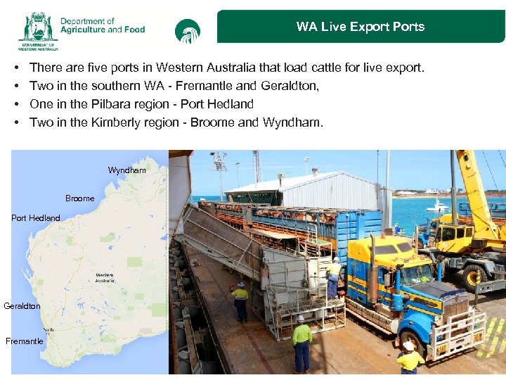 WA Live Export Ports • • There are five ports in Western Australia that