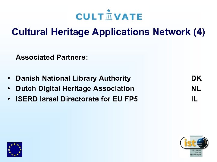 Cultural Heritage Applications Network (4) Associated Partners: • Danish National Library Authority • Dutch