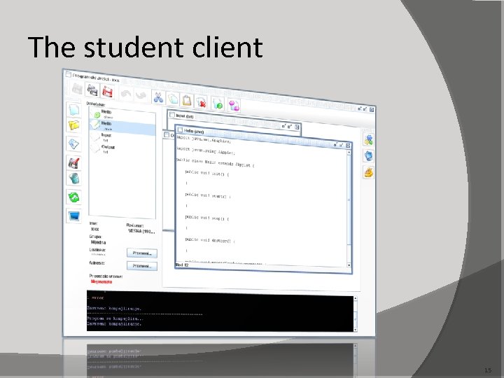 The student client 15 