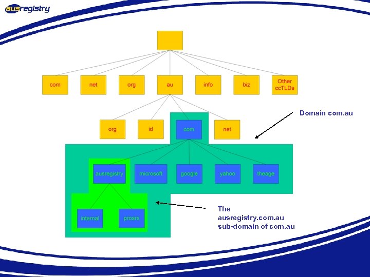 Domain com. au The ausregistry. com. au sub-domain of com. au 