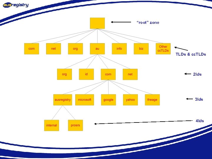 “root” zone TLDs & cc. TLDs 2 lds 3 lds 4 lds 
