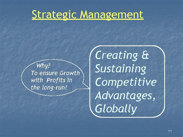 Strategic Management Why? To ensure Growth with Profits in the long-run! Creating & Sustaining