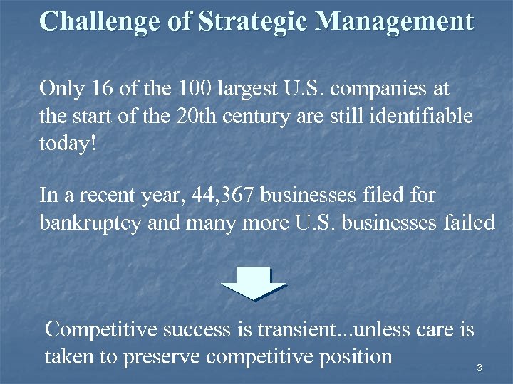 Challenge of Strategic Management Only 16 of the 100 largest U. S. companies at