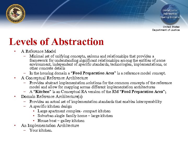 United States Department of Justice Levels of Abstraction • A Reference Model – Minimal