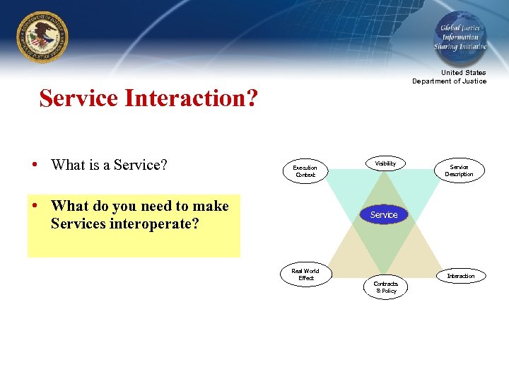 United States Department of Justice Service Interaction? • What is a Service? Execution Context